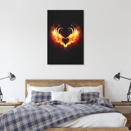 Angel Fire Heart met Wings Canvas Afdruk (Insitu (Slaapkamer))