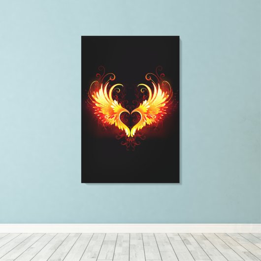 Angel Fire Heart met Wings Canvas Afdruk (Insitu (Houten vloer))