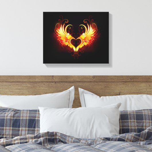 Angel Fire Heart met Wings Canvas Afdruk (Insitu (Slaapkamer))