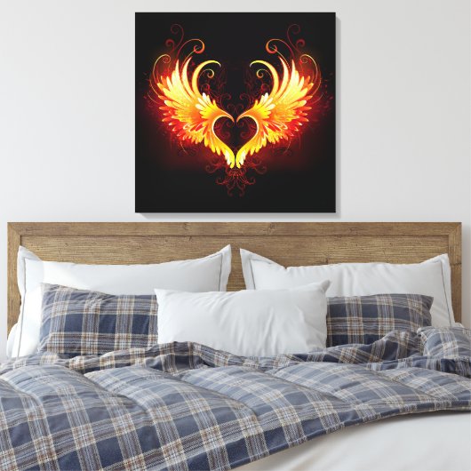 Angel Fire Heart met Wings Canvas Afdruk (Insitu (Slaapkamer))