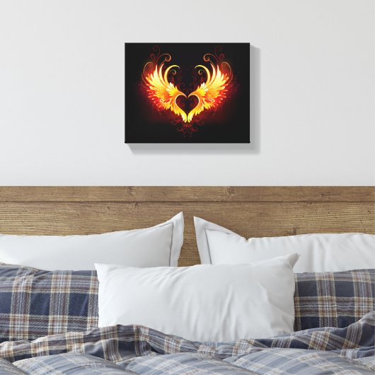 Angel Fire Heart met Wings Canvas Afdruk (Insitu (Slaapkamer))