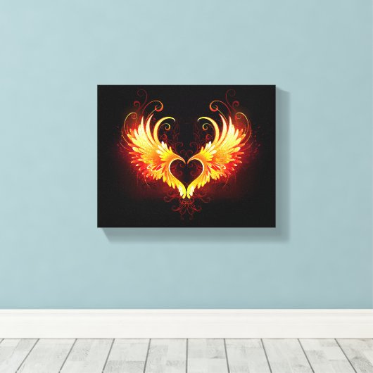 Angel Fire Heart met Wings Canvas Afdruk (Insitu (Houten vloer))