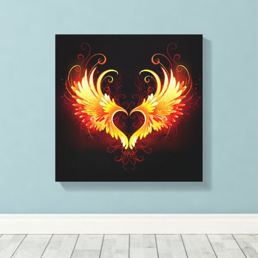 Angel Fire Heart met Wings Canvas Afdruk (Insitu (Houten vloer))