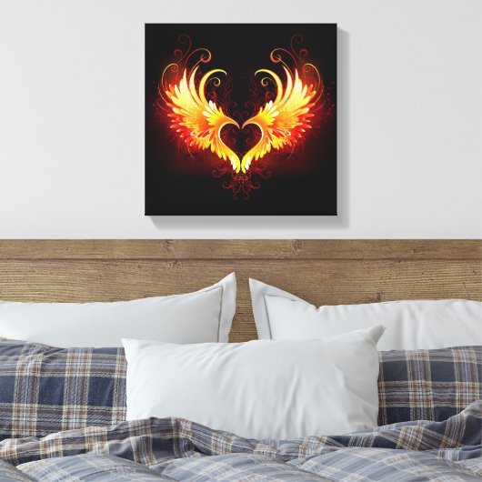 Angel Fire Heart met Wings Canvas Afdruk (Insitu (Slaapkamer))