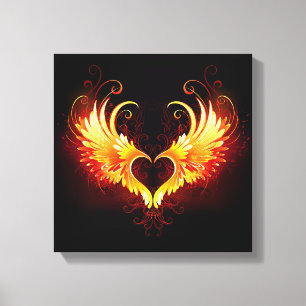 Angel Fire Heart met Wings Canvas Afdruk