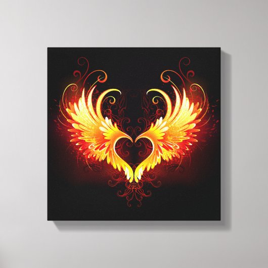Angel Fire Heart met Wings Canvas Afdruk (Voorkant)