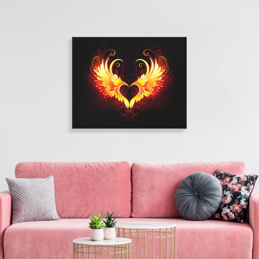 Angel Fire Heart met Wings Canvas Afdruk (Insitu (Woonkamer))