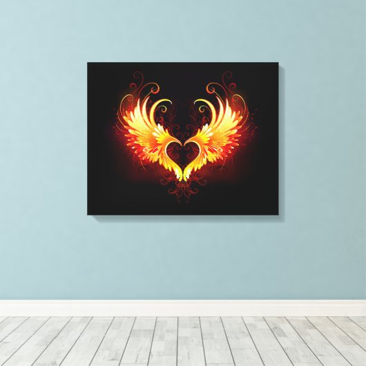 Angel Fire Heart met Wings Canvas Afdruk (Insitu (Houten vloer))