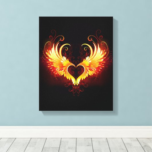 Angel Fire Heart met Wings Canvas Afdruk (Insitu (Houten vloer))