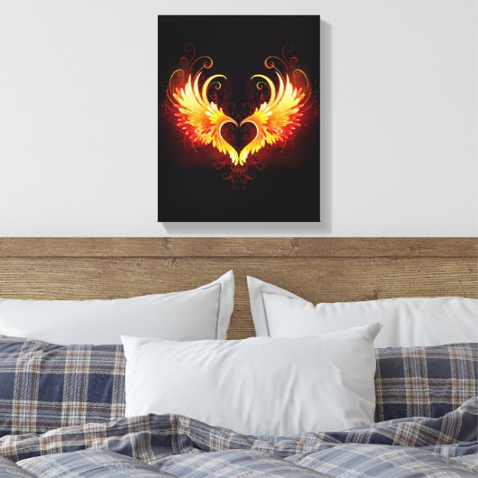 Angel Fire Heart met Wings Canvas Afdruk (Insitu (Slaapkamer))