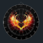 Angel Fire Heart met Wings Dartbord<br><div class="desc">Engel vuurhart met vlammende vleugels op zwarte achtergrond.</div>