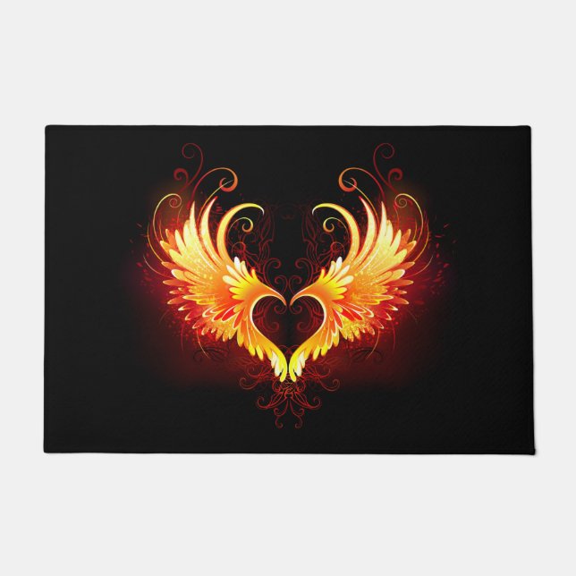 Angel Fire Heart met Wings Deurmat (Voorkant)