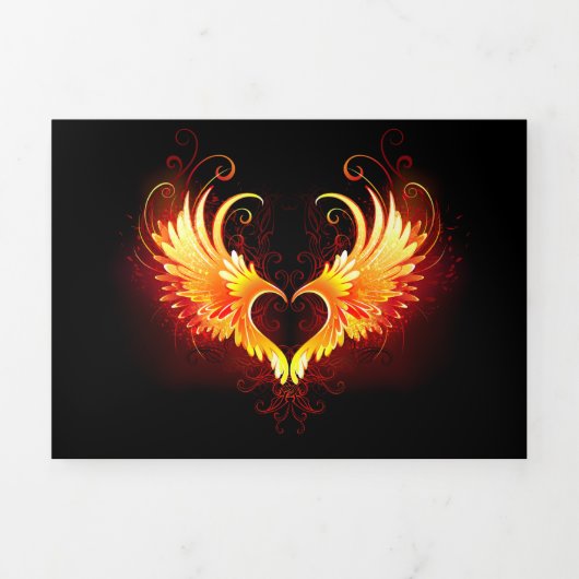 Angel Fire Heart met Wings Drieluik Uitnodiging (Cover)