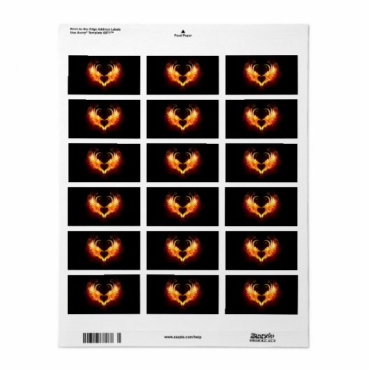 Angel Fire Heart met Wings Etiket (Full Sheet)