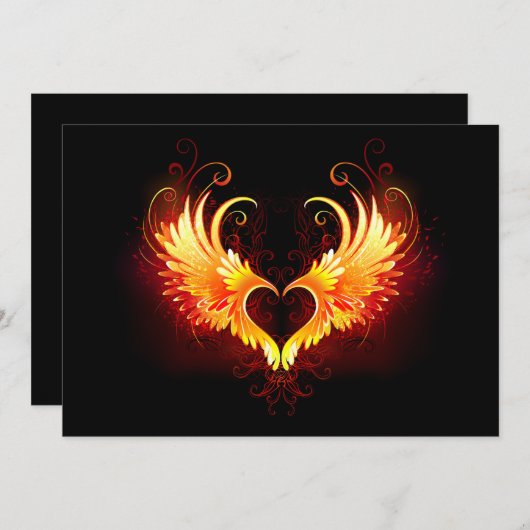 Angel Fire Heart met Wings Feestdagenkaart (Voorkant / Achterkant)