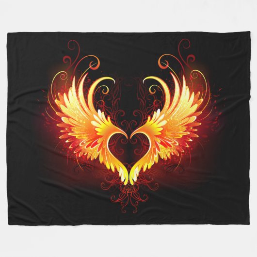 Angel Fire Heart met Wings Fleece Deken (Voorkant (Horizontaal))