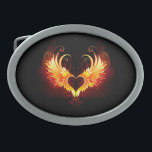 Angel Fire Heart met Wings Gesp<br><div class="desc">Engel vuurhart met vlammende vleugels op zwarte achtergrond.</div>