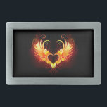 Angel Fire Heart met Wings Gesp<br><div class="desc">Engel vuurhart met vlammende vleugels op zwarte achtergrond.</div>