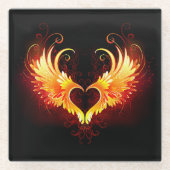 Angel Fire Heart met Wings Glazen Onderzetter (Voorkant)