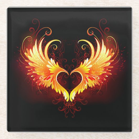 Angel Fire Heart met Wings Glazen Onderzetter (Voorkant)
