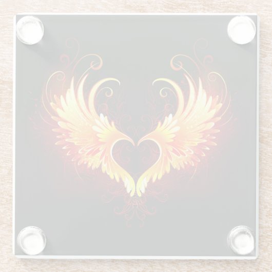 Angel Fire Heart met Wings Glazen Onderzetter (Achterkant)