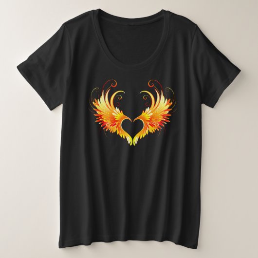 Angel Fire Heart met Wings Grote Maat T-shirt (Design voorkant)