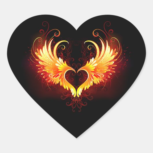 Angel Fire Heart met Wings Hart Sticker (Voorkant)