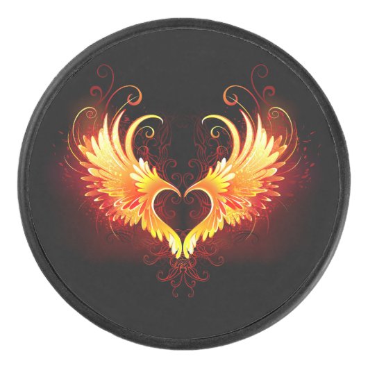 Angel Fire Heart met Wings Hockey Puck (Voorkant)