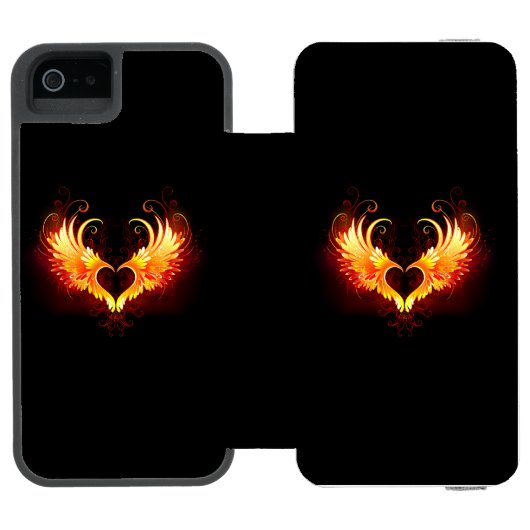 Angel Fire Heart met Wings Incipio iPhone Portemonnee Hoesje (Agenda Open)