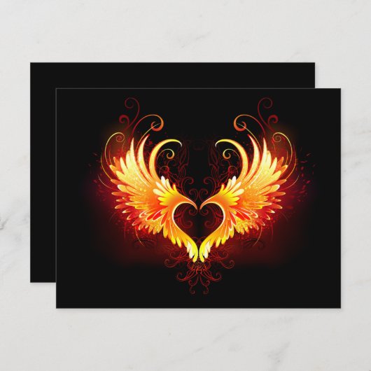 Angel Fire Heart met Wings Informatiekaartje (Voorkant / Achterkant)