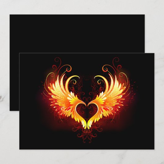 Angel Fire Heart met Wings Kaart (Voorkant / Achterkant)