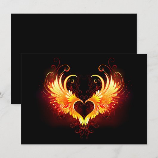 Angel Fire Heart met Wings Kaart (Voorkant / Achterkant)
