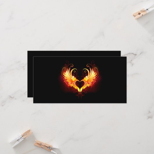 Angel Fire Heart met Wings Kaart (Voorkant / Achterkant in situ)