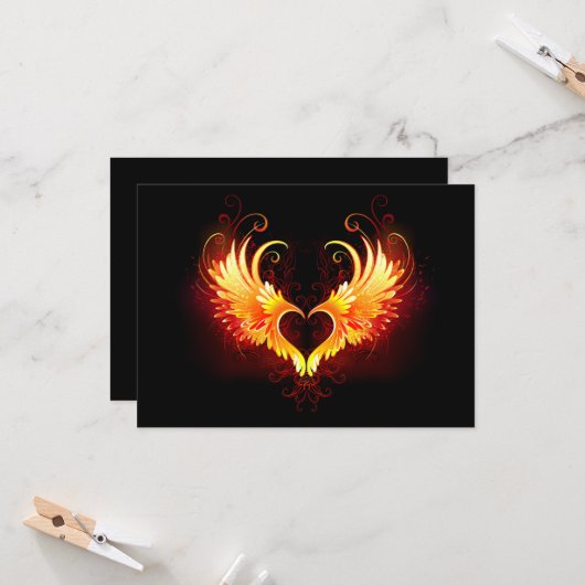 Angel Fire Heart met Wings Kaart (Voorkant / Achterkant in situ)