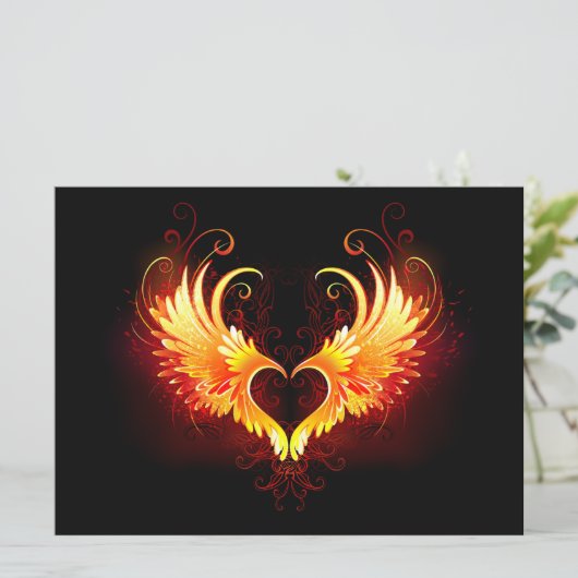 Angel Fire Heart met Wings Kaart (Staand voorkant)