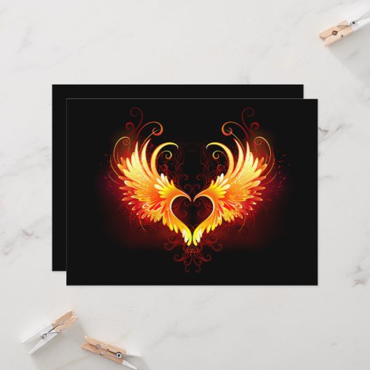 Angel Fire Heart met Wings Kaart (Voorkant / Achterkant in situ)