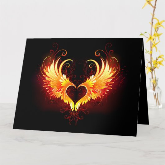 Angel Fire Heart met Wings Kaart (Gele Bloem)