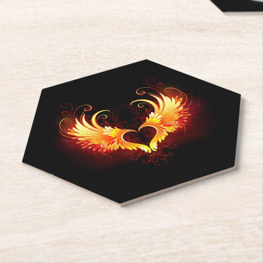 Angel Fire Heart met Wings Kartonnen Onderzetters (Schuin)