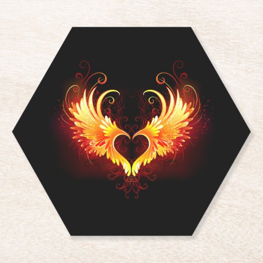 Angel Fire Heart met Wings Kartonnen Onderzetters (Voorkant)