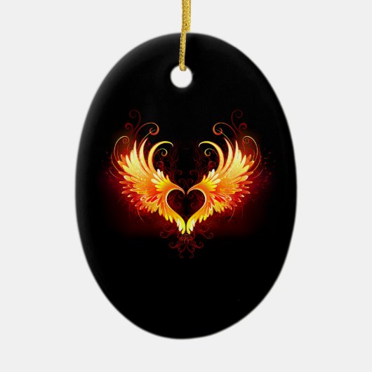 Angel Fire Heart met Wings Keramisch Ornament (Voorkant)