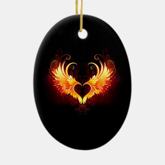 Angel Fire Heart met Wings Keramisch Ornament (Achterkant)