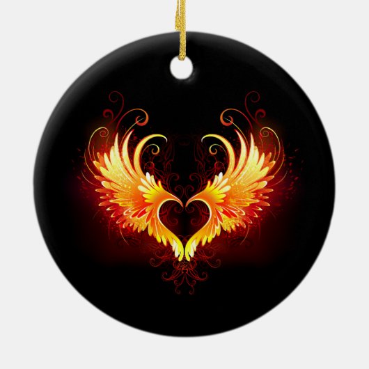 Angel Fire Heart met Wings Keramisch Ornament (Achterkant)