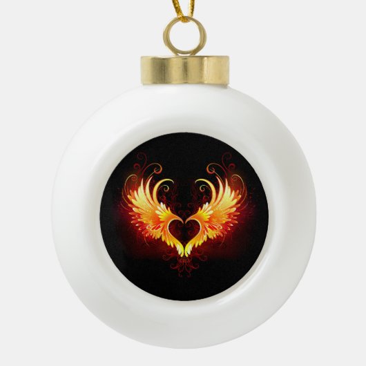 Angel Fire Heart met Wings Keramische Bal Ornament (Voorkant)