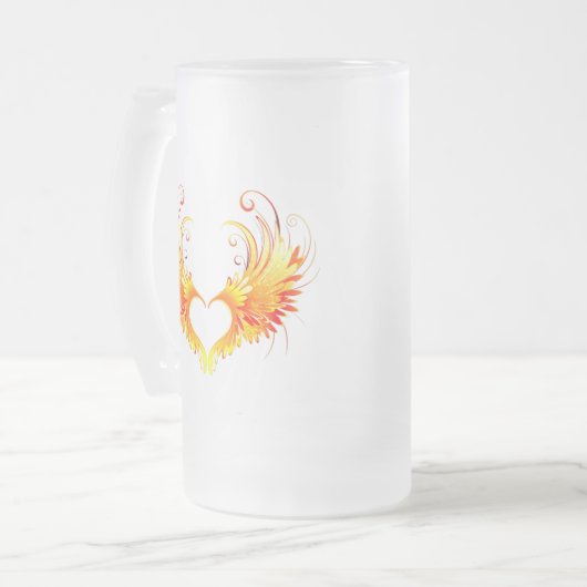 Angel Fire Heart met Wings Matglas Bierpul (Voorkant links)