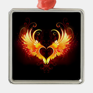 Angel Fire Heart met Wings Metalen Ornament