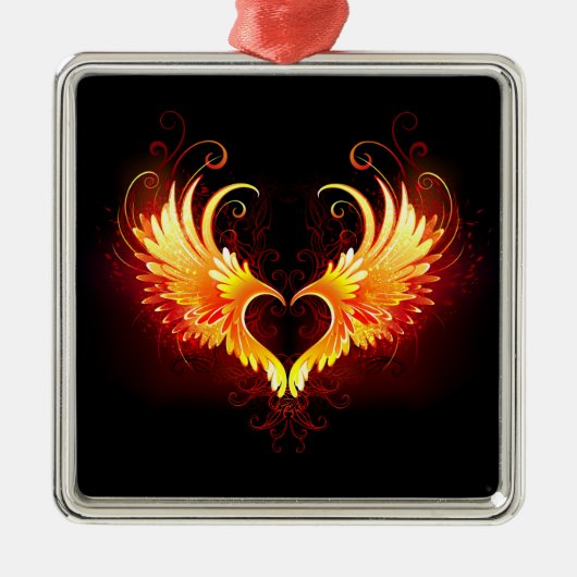 Angel Fire Heart met Wings Metalen Ornament (Voorkant)
