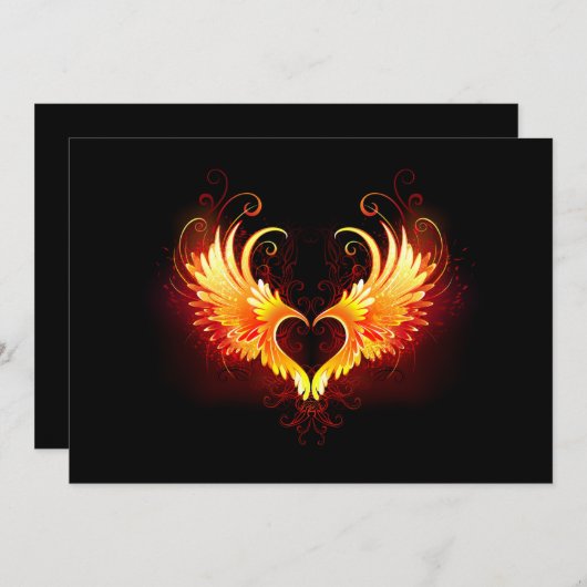 Angel Fire Heart met Wings Notitiekaartje (Voorkant / Achterkant)