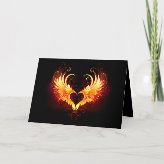 Angel Fire Heart met Wings Notitiekaartje (Voorkant)