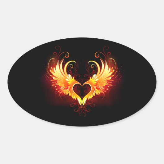 Angel Fire Heart met Wings Ovale Sticker (Voorkant)