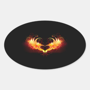 Angel Fire Heart met Wings Ovale Sticker